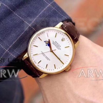 Perfect Replica Rolex Datejust All Gold Case White Moonphase Dial 41mm Men's Watch 